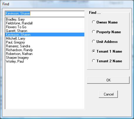 Tenant File Find Screen