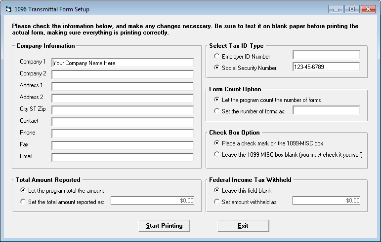 Tenant File 1099 MISC Transmittal