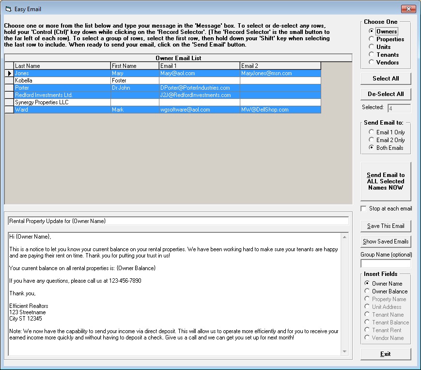 Sending Email in the Tenant File Software is Easy