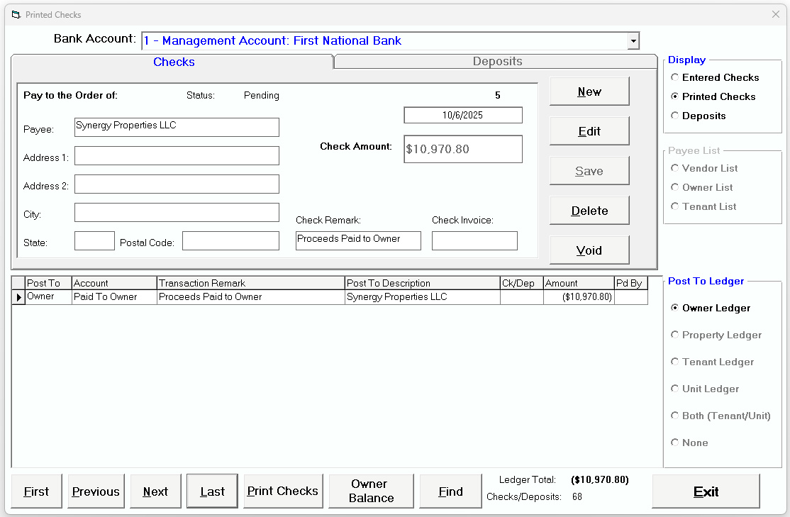 Tenant File Check Entry Screen