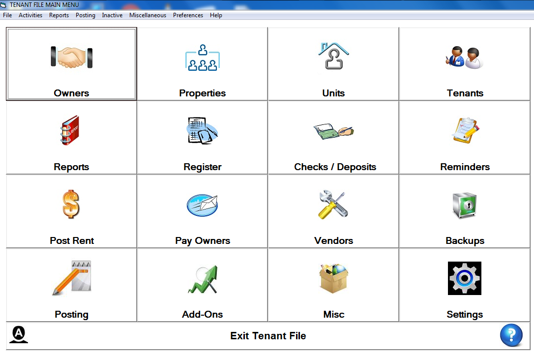 Tenant File Menu Bar