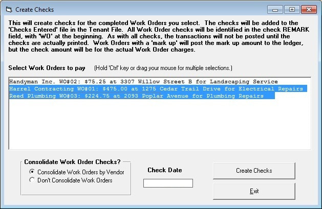 Tenant File Work Order Create Checks