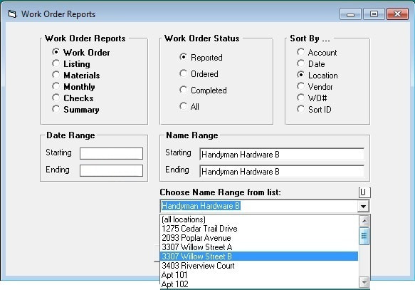 Tenant File Work Order Reports