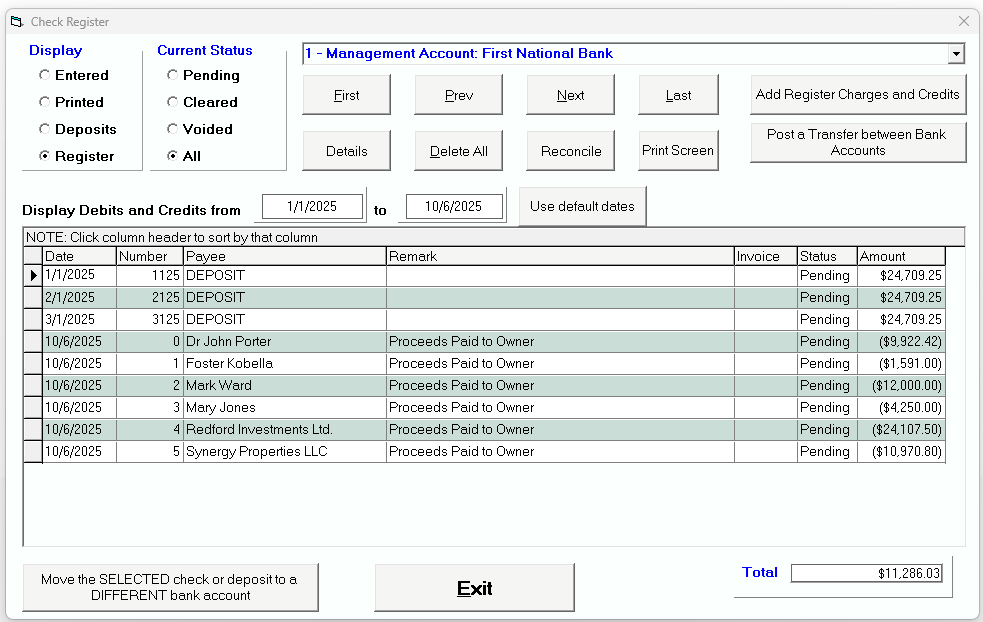 Tenant File Check Register and Reconciliation